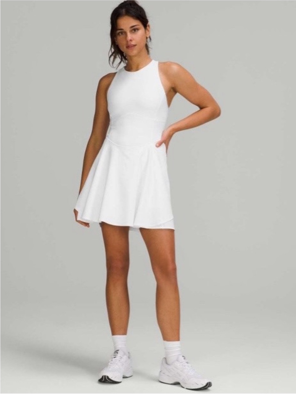 Lululemon✨ Court Crush Dress Size 8 White Tennis Workout
High Neck Fit and Flare